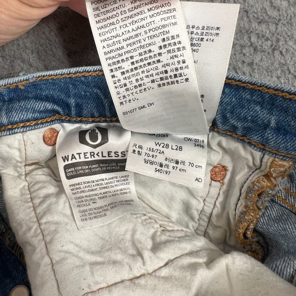 Levis 501 S Premium Jeans Womens 28x28 Blue Denim Button Fly Skinny Distressed - Picture 11 of 15